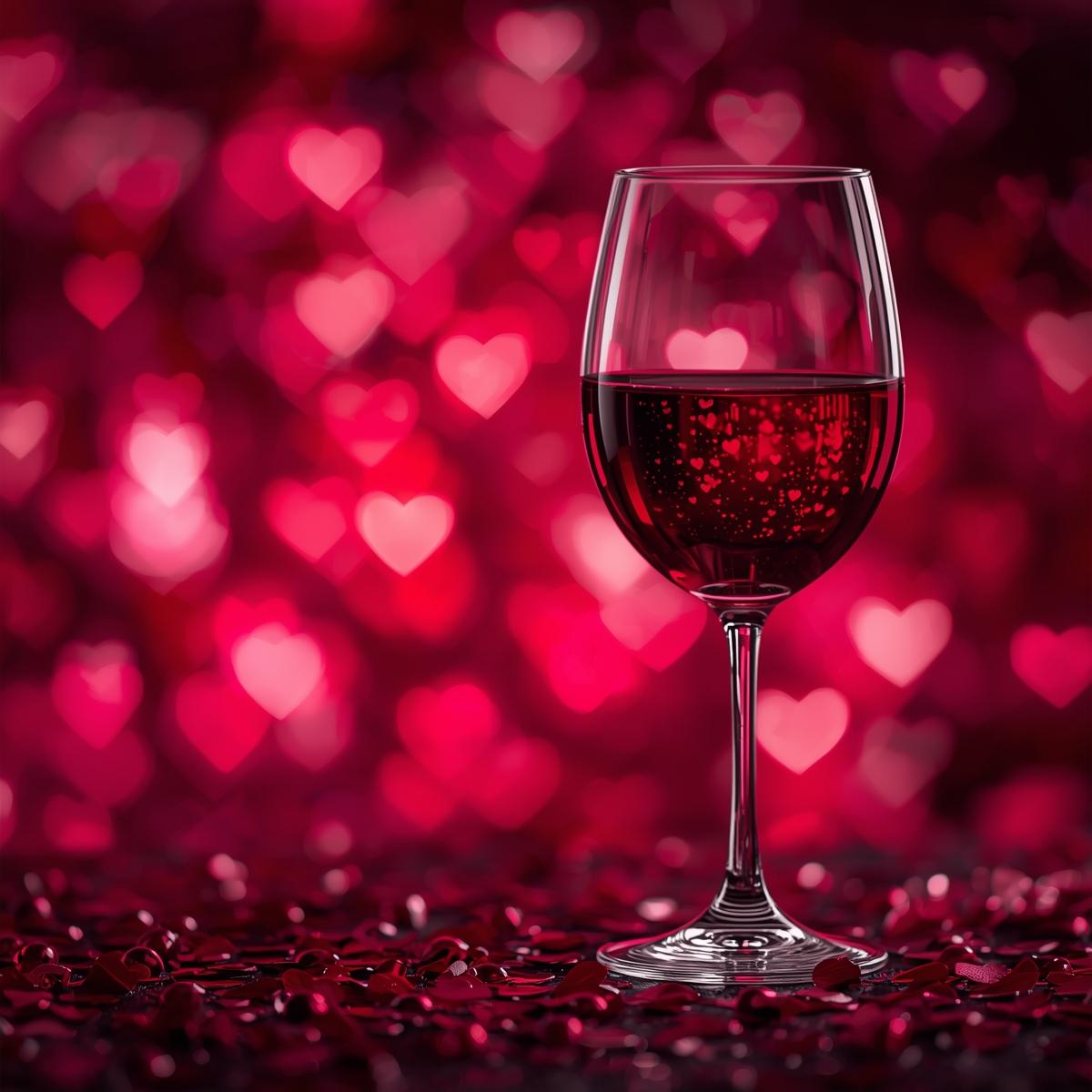 hearts background and main wine glass